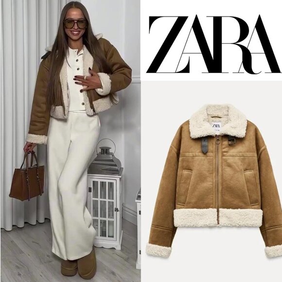 NWT ZARA DOUBLE-FACED CENTERED ZIPPER JACKET BROWN - Picture 1 of 7